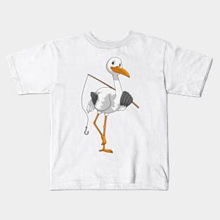 Stork as Fisher with Fishing rod Kids T-Shirt